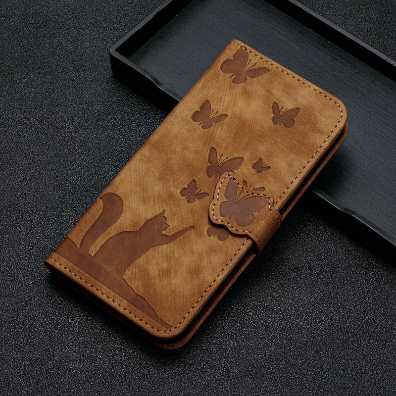 Чехол-кошелек с милым мультяшным котом и бабочкой для Samsung Xiaomi iPhone OPPO, слоты для карт, магнитная откидная крышка из искусственной кожи с подставкой