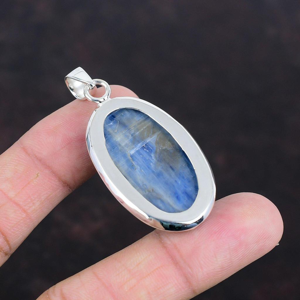 Кулон с кианитом, натуральный драгоценный камень, кулон из стерлингового серебра 925 пробы, уникальный кулон, свадебные украшения, дизайнерский кулон ручной работы, подарки для жены