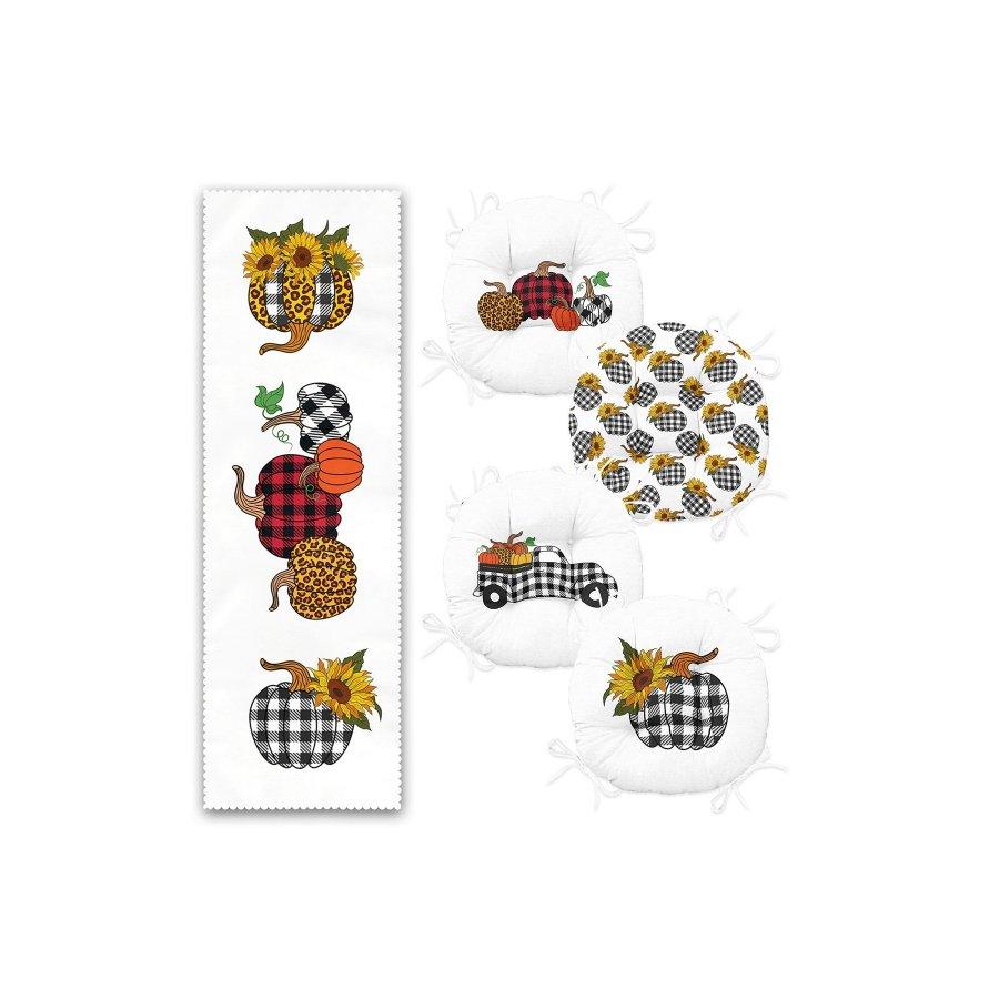 Набор подушек для стула из 5 предметов / 4 круглых подушки для стула с цифровой печатью и 1 полозок