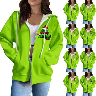 Женская повседневная модная толстовка с длинным рукавом, на молнии, с принтом и капюшоном