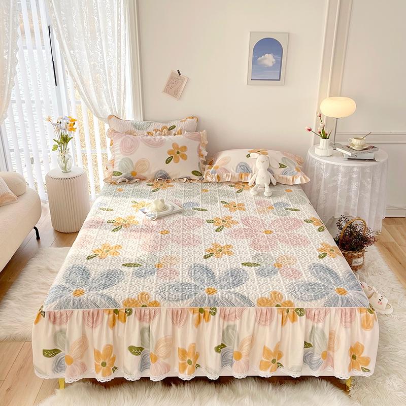 1 шт., утолщенный стеганый наматрасник из чистого хлопка с юбкой, простыня Queen/King, юбка на резинке 200x220 см  (Нет наволочки)