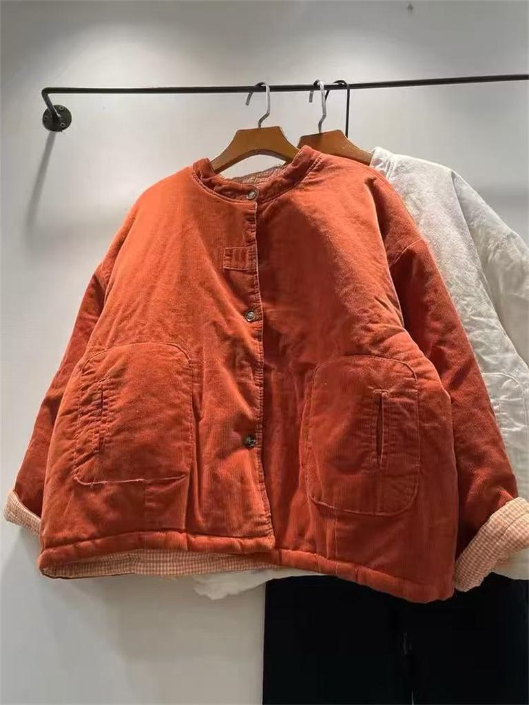 Johnature Зимняя ретро вельветовая куртка двусторонняя теплая женская свободная хлопковая повседневная лоскутная куртка