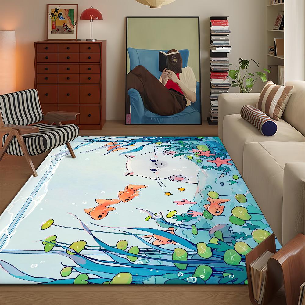 Fish Cat Cute Kawaii Door Mat Bath Microfiber Decorative Versatile Flannel Floor Mat Quick Dry Absorbent Non-slip Sole