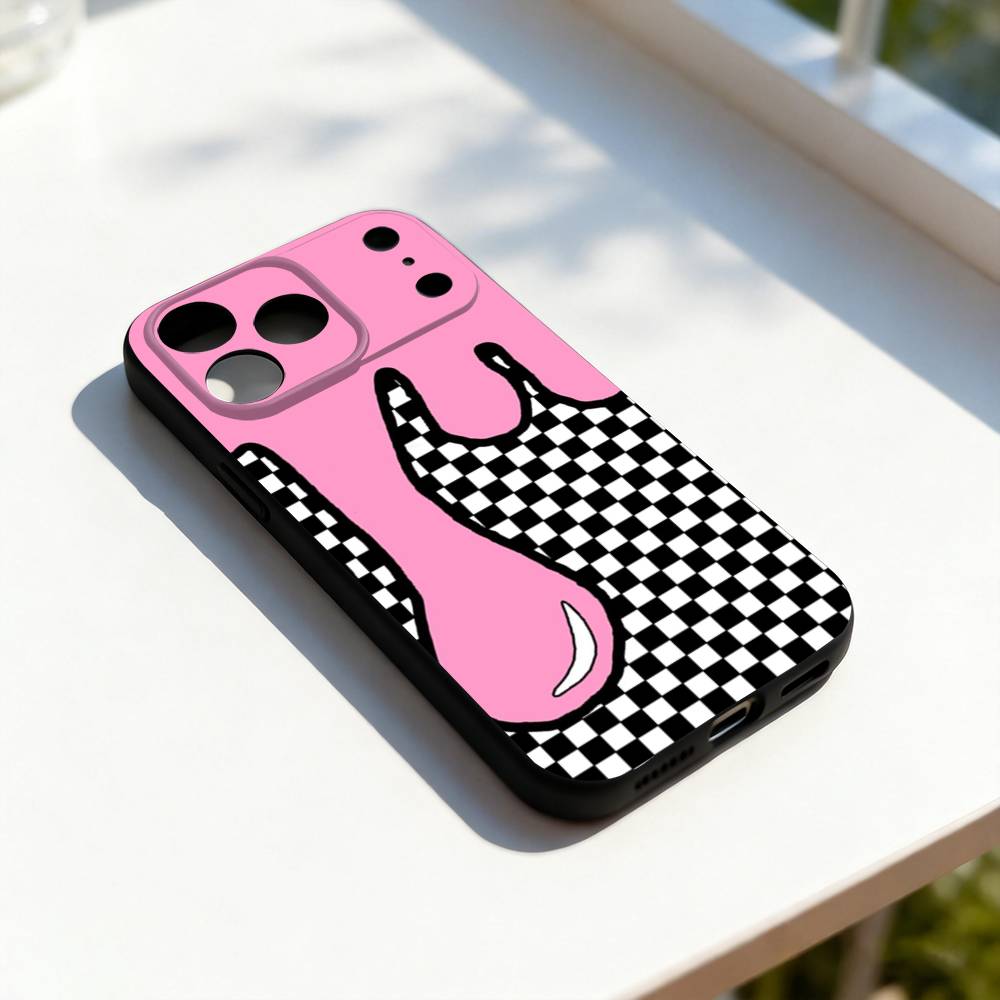 Шахматная доска в клетку Для iPhone 17,16,15,14,13,12,11,Pro,Max,Plus,E,SE4,Air,Mini Черный Мягкий Чехол для Телефона