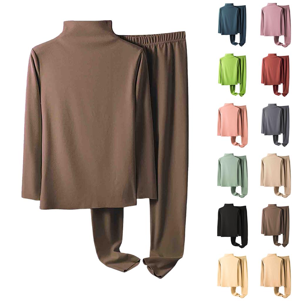Ladies' Casual And Comfortable Long Sleeved Solid Color With Thick Velvet Sleepwear And Warm Pants Plus Size Set