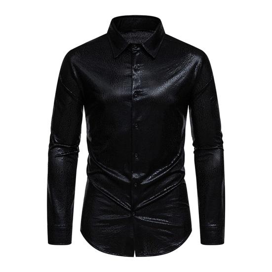 Мужская однобортная рубашка с каменным цветком и золотым тиснением, весенне-осенняя однобортная рубашка с лацканами и длинными рукавами, облегающая повседневная рубашка для банкета