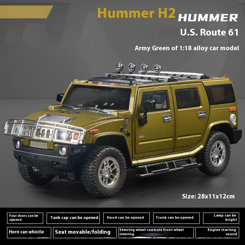 Large 1:18 Hummer H2 Alloy Off Road Car Diecast Metal Model Sound Light Pull Back Toy Collect Display Ornament Children Toy Gift