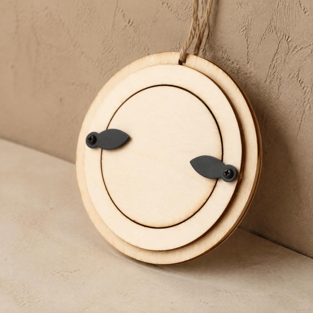 10Pcs Set Hanging Rope Round Wooden Frame 3.94in DIY Wooden Crafts Christmas Party Decor