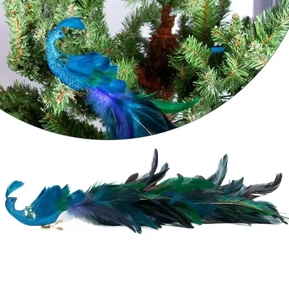 Glittered Turquoise Bird Pendant with Clip Bird Hanging Ornament  Prop