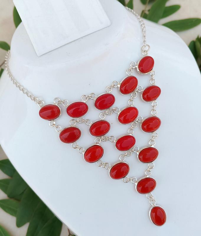 Ethnic Coral Gemstone 925 Sterling Silver Plated 18" Necklace FK-43