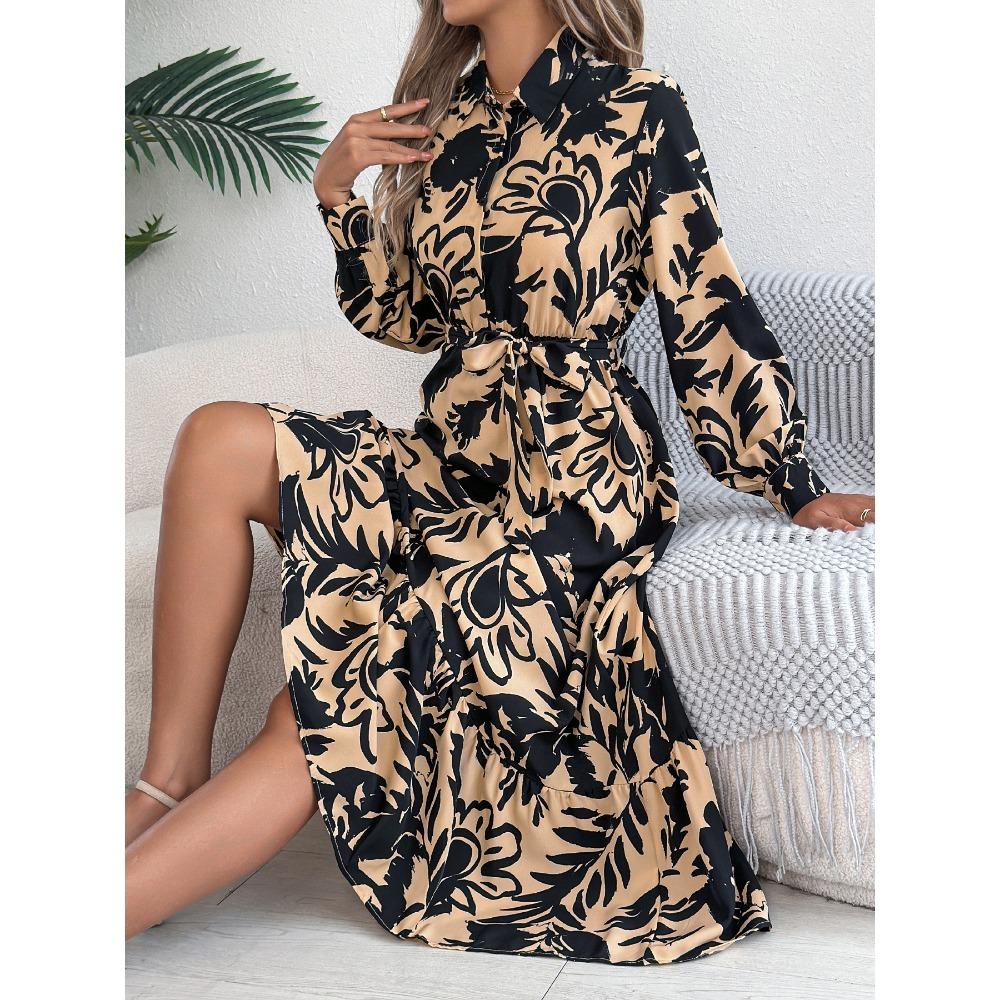 Женские повседневные платья-рубашки с длинными рукавами и оборками, весна-лето