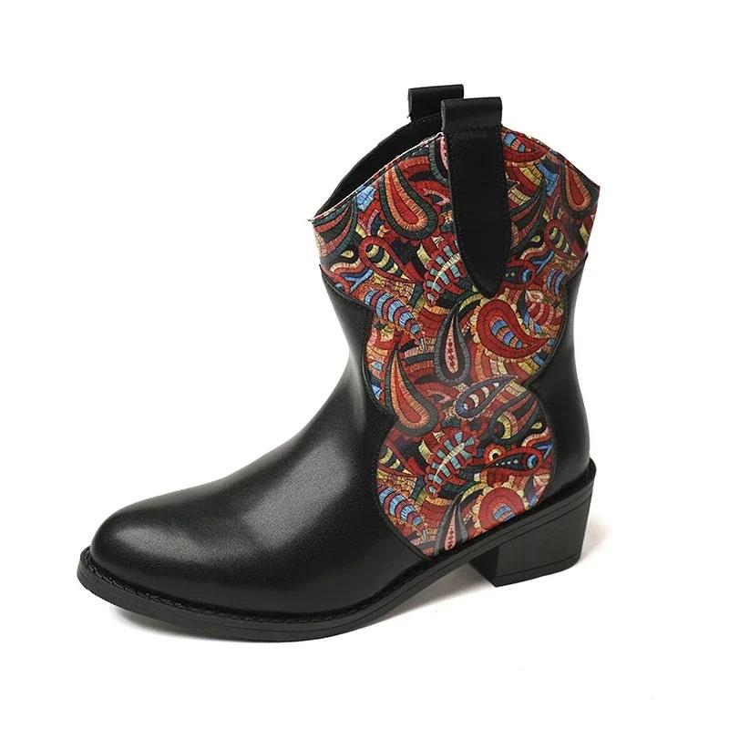 Модные женские ботильоны с квадратным каблуком и случайным принтом. Модная кожаная обувь на осень 2024 года. Трендовые зимние ботинки. Новые женские ботинки.