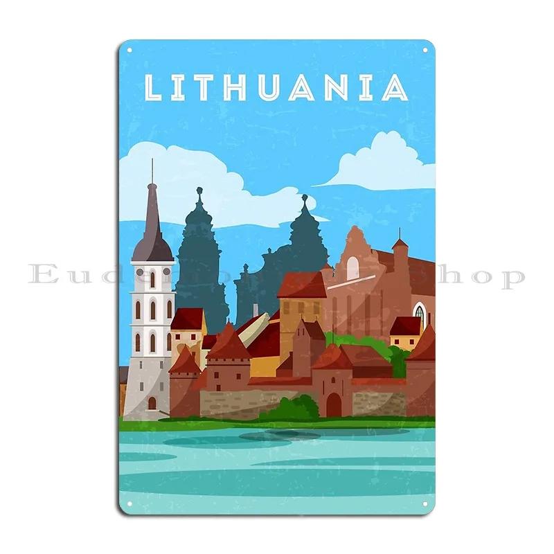 Vilnius Lithuania Vintage Retro Minimal Travel Poster Metal Plaque Poster Wall Decor Classic Custom Cinema Mural Tin Sign Poster