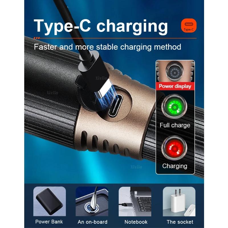 Мощные ручные светодиодные фонари Портативные для кемпинга на открытом воздухе 3 режима освещения Алюминиевый сплав Зуммируемый свет Водонепроницаемый фонарик