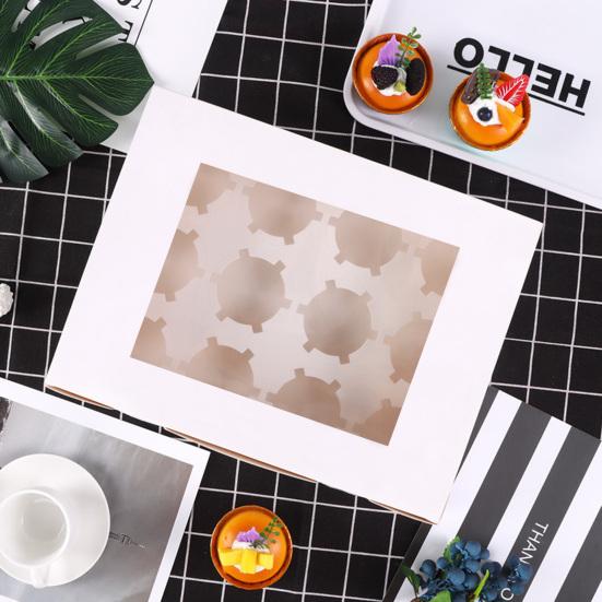 Упаковочная коробка для кексов, 6 шт., со вставкой, 12 слотов, прозрачное окно, пекарня, кексы, кексы, выпечка, десерт, бумажный контейнер, набор коробок для переноски