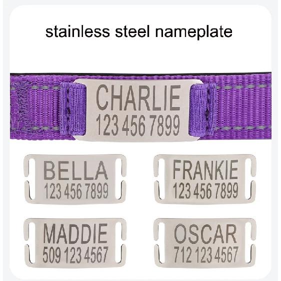 Personalized Dog Collars - Custom Engraved ID Tags with Reflective Material For Small Medium or Large Size Dogs with Name Plate