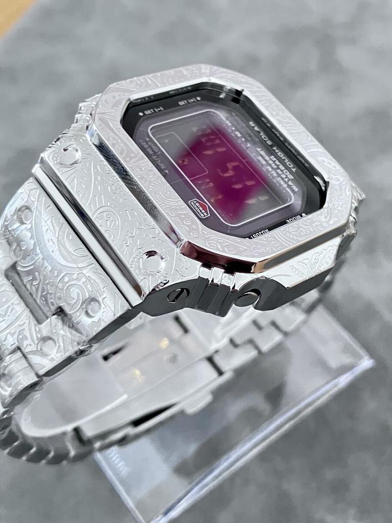 Casio Пользовательские цифровые G-SHOCK GW-M5610U GW-M5610 с принтом из нержавеющей стали в стиле пейсли, полностью металлические, сталь, узор.