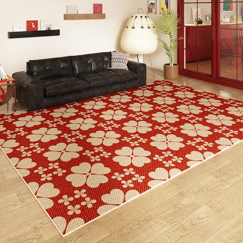 Plaid Pattern Rugs for Bedroom Dopamine Living Room Decoration Red Carpet Washable Lounge Soft Floor Mat Anti-slip Cloakroom Rug