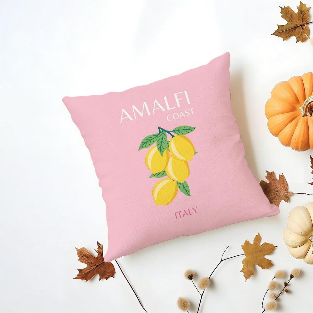 Bright Cheerful Anime Summer Travel Series Cushion Cover Washable Linen Pillowcase Soft  for Daily Sofa Bed Home Room Decor