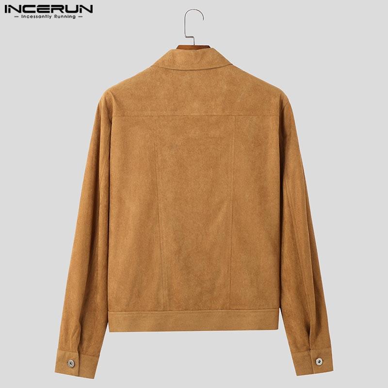 INCERUN Men Lapel Neck Long Sleeve Buttons Up Motorcycle Style Suede Jackets Coats