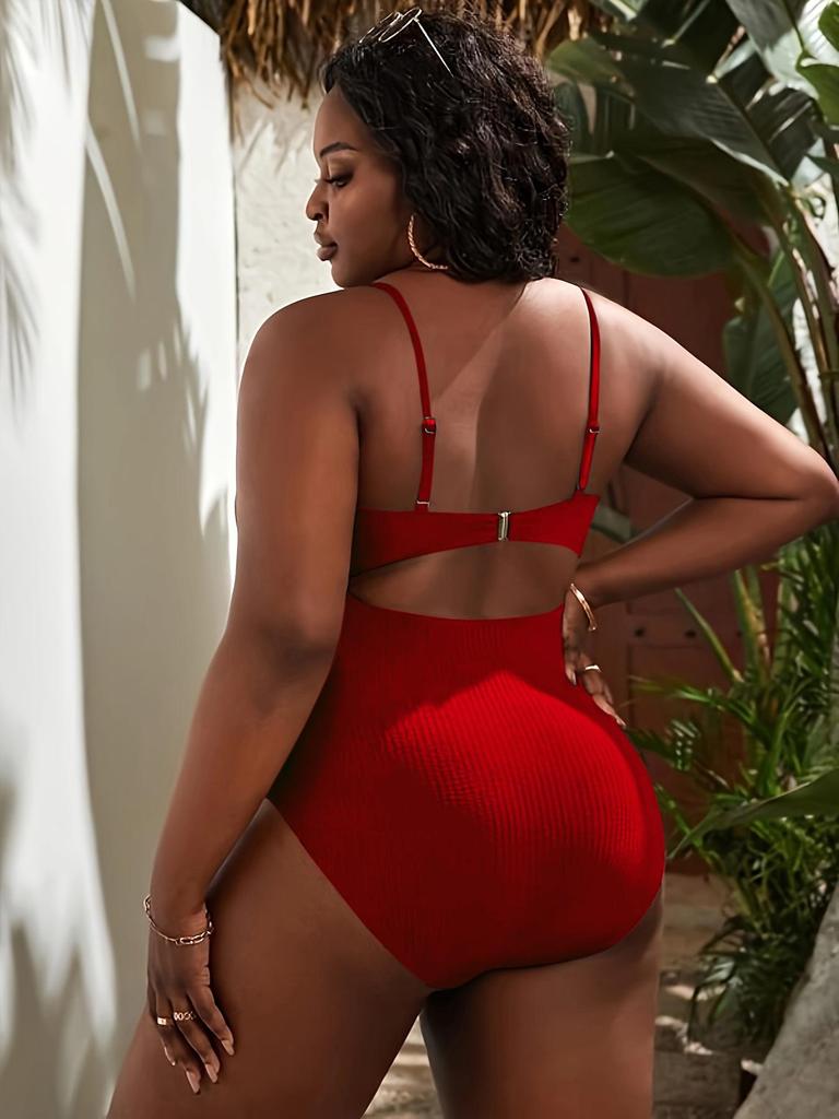 2024 Европейский и американский купальник бикини без спинки больших размеров - Однотонный, Высококлассный и Сексуальный