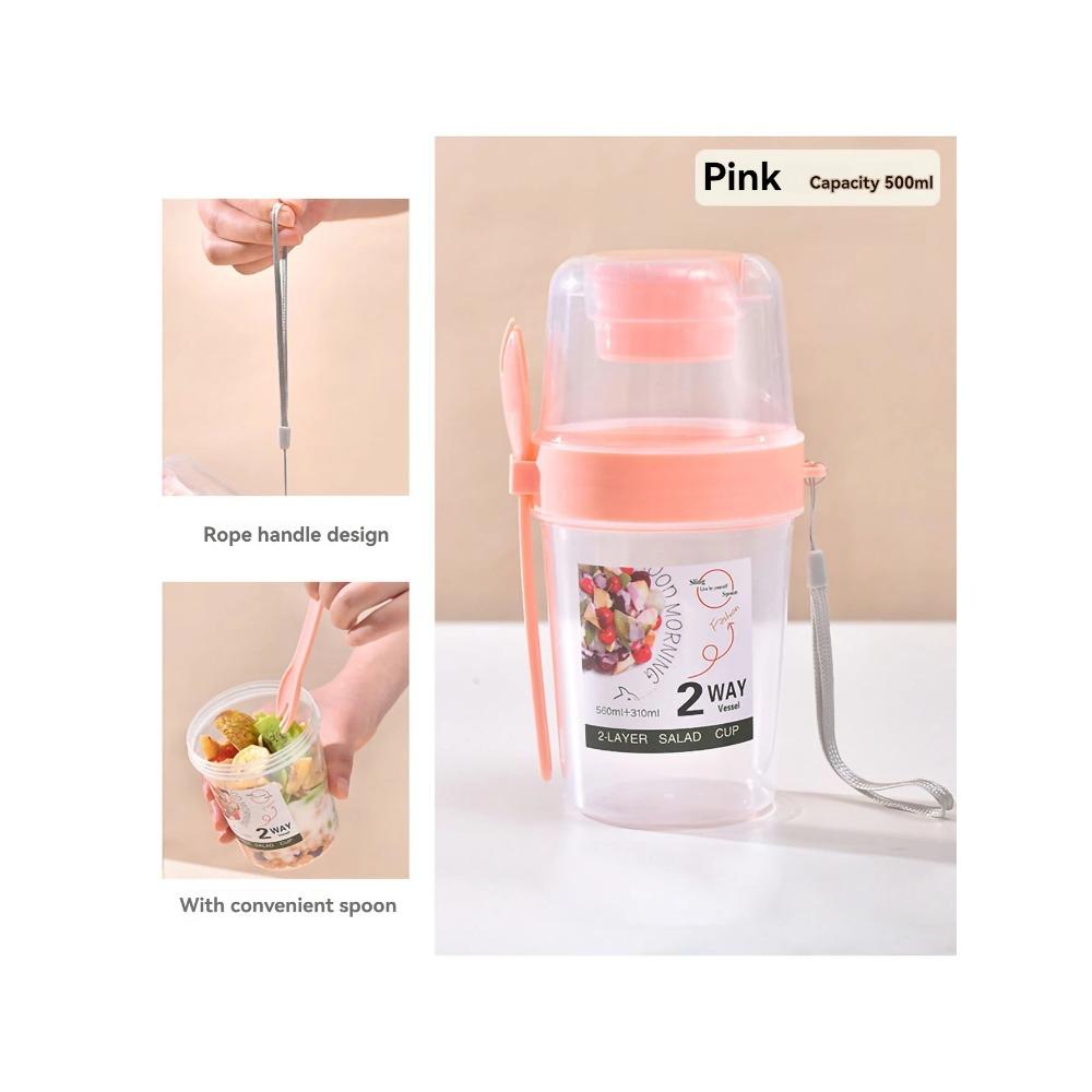 Portable Salad Cup Double Oatmeal Cup Yogurt Nut Fat-Reduced Vegetable Fruit Box Cup with Lid Spoon Breakfast Cup Lunch Box