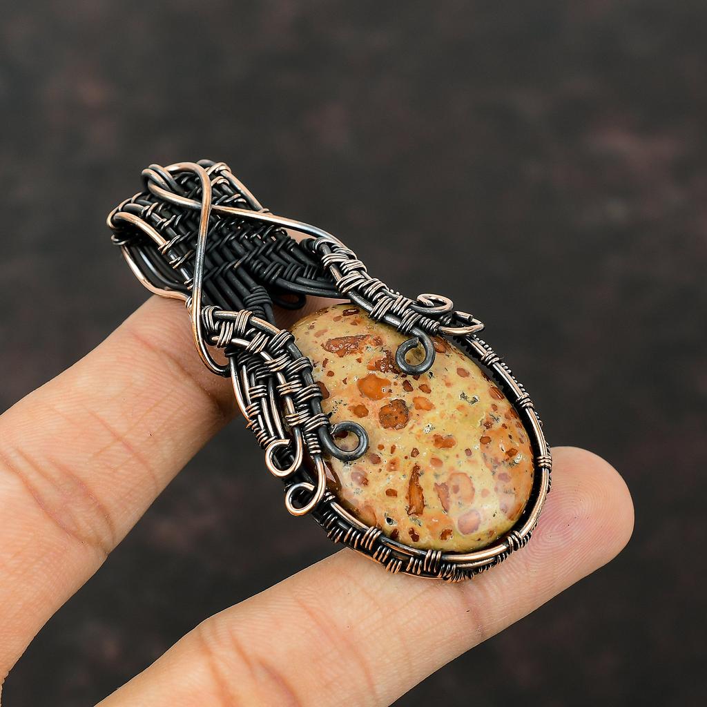Подвеска из астероидной яшмы, подвеска из медной проволоки с драгоценным камнем, ювелирное изделие ручной работы, достойный кулон, уникальный дизайн, медные украшения для подарков