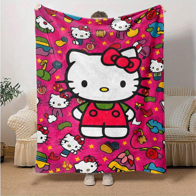 1pc Playful Hello Kitty Adventure Blanket Home Decorative Throw Gift for Family and Friend, Living Room, Travel, Camping, Car Blankets, Beach, Office
