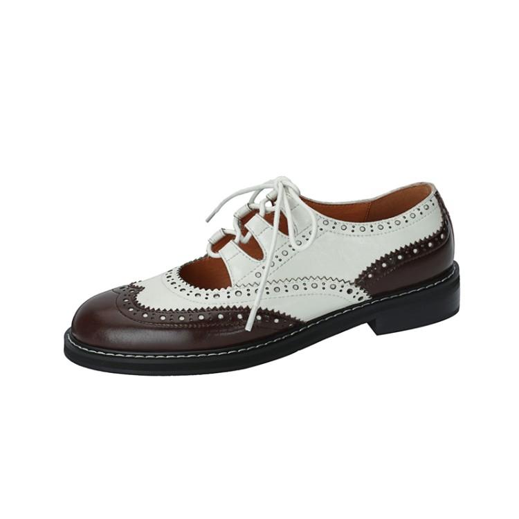 Fashion Oxford Shoes Women Split Leather Shoes for Women Spring/Autumn Women Loafers Summer Brogues Vintage Lace-up Shoes Women Pumps
