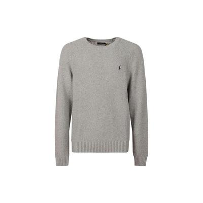 Polo FW22 Однотонный вышитый логотип вязаный свитер мужской свитер серый 710878350-001