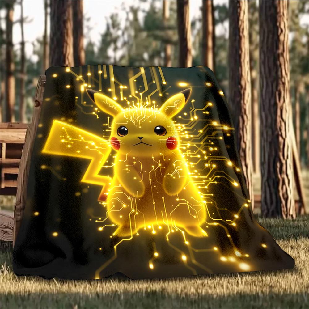 1pc Pikachu, Pokémon Outdoor Flannel Blanket, Lightweight Warm Cozy for Travel Camping Office Soft Polyester Fabric