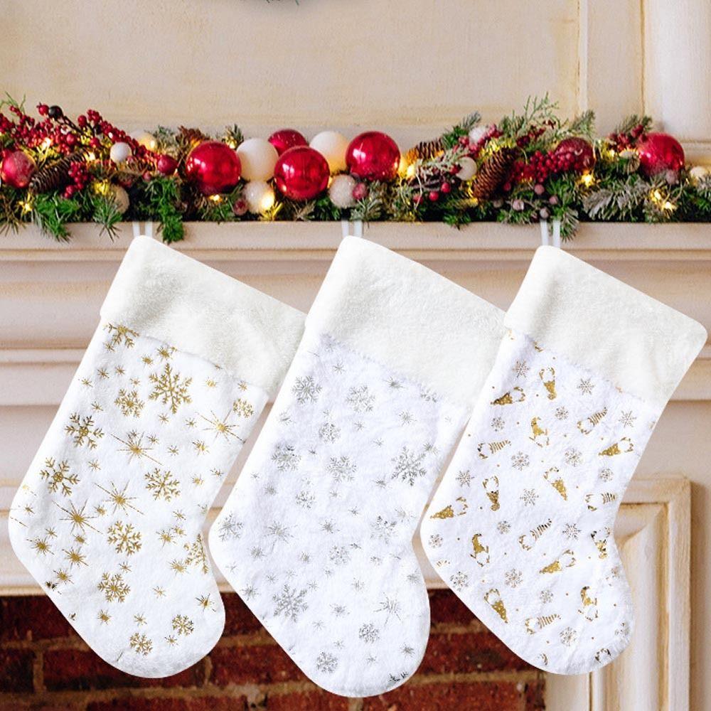 Snowflake Christmas Knitted Socks Large Capacity Christmas Stockings Embroidered Hanging Christmas Tree Pendant