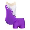 Girls Sleeveless Sequins Rhinestone Leotard Patchwork Design V Front Waistband Shorts Dance Set