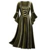 Women's Gothic Punk Long Sleeve Gold Velvet Lace-Up Dress