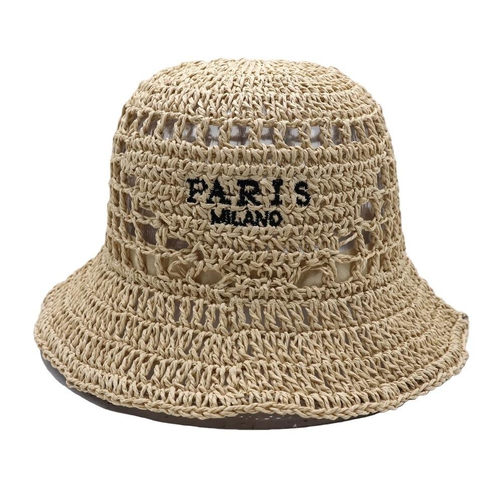 Hollow Crochet Bucket Hat Letter Embroidery Crochet Hat Vintage Fishing Hat For Women