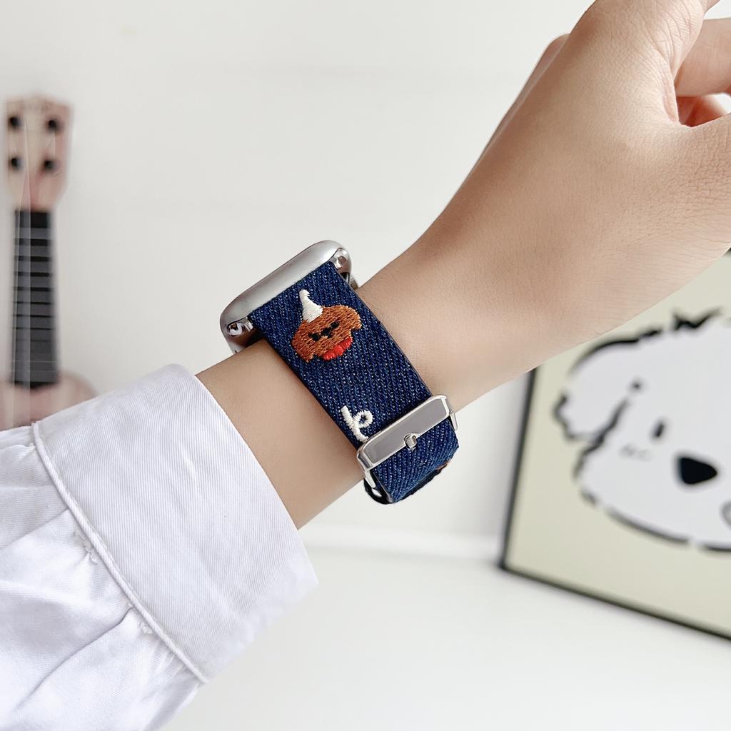Cute puppy embroidered strap for Apple iwatch 10th generation watch Apple Watchs9876 generation SE