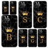 Crown Letter A To Z Luxury Phone Case For iPhone 15 14 13 12 Mini 11 Pro Max XS X XR SE 7 8 Plus Soft Silicone Black Cover Funda