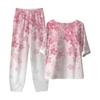 Women's Summer Half Sleeve Printed Tops Elastic Waist Nine Piece Pants Two Piece Set