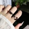Personality dark red crescent star fashion open ring female tide cool black wings neutral wind punk niche index finger ring