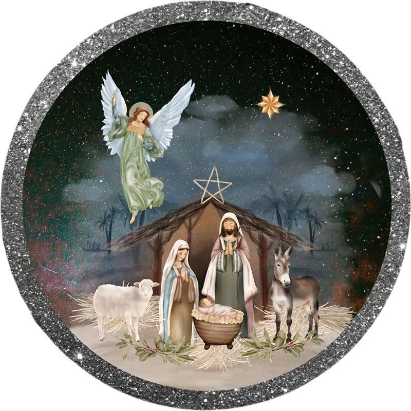 Witch Broom Halloween Sign, Round Aluminum Wall Plaque 20x20cm