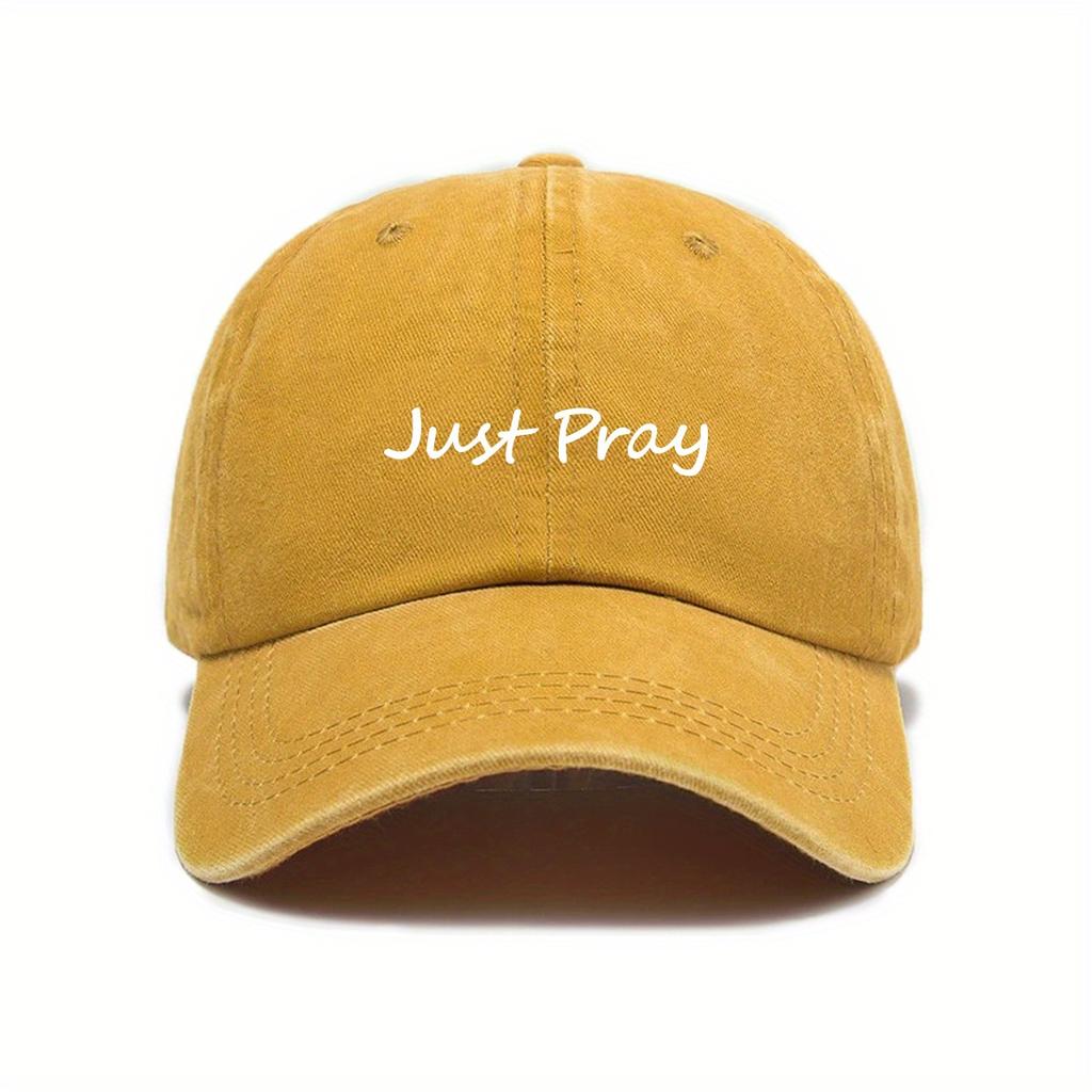 Модная бейсболка в городском стиле, ретро, с эффектом потертости, с принтом 'Just Pray', унисекс, регулируемая, защита от солнца, с козырьком
