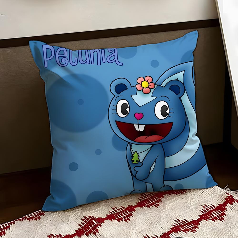 Anime HHappy Tree FFriends Cushion Cover Reversible Soft Durable Pillow Cover Home Car MultiScene Use for Daily Comfort