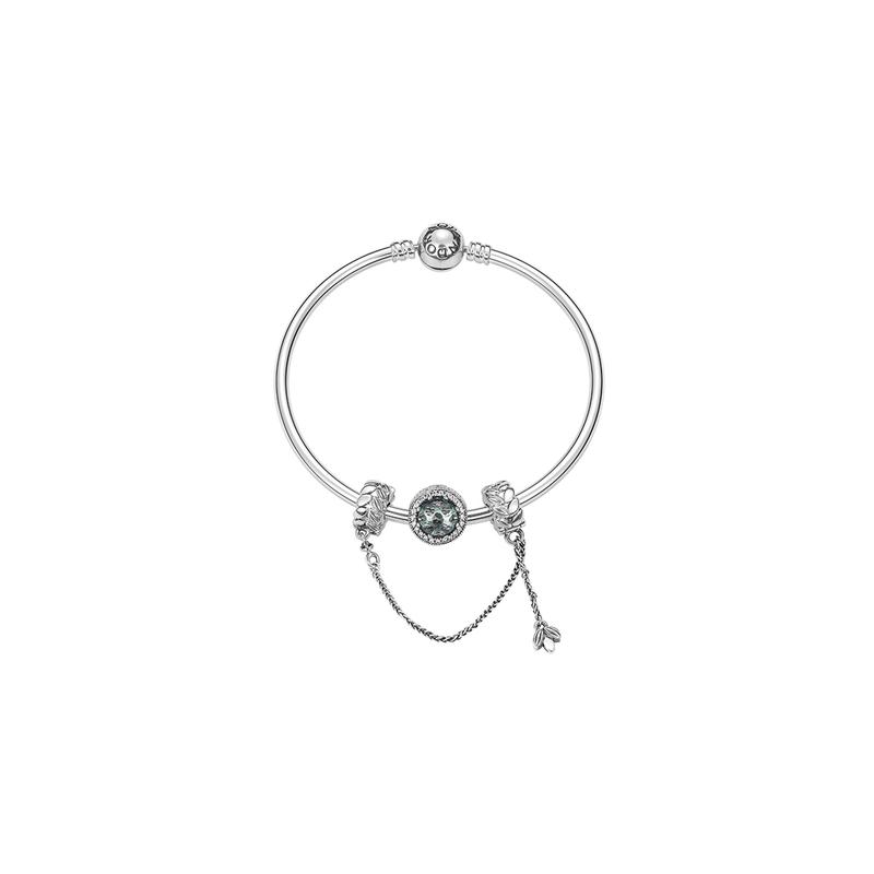 Pandora Glacier Blue Shining Heart SILVER Snake Chain Bracelet Women's Silver ZT-0345