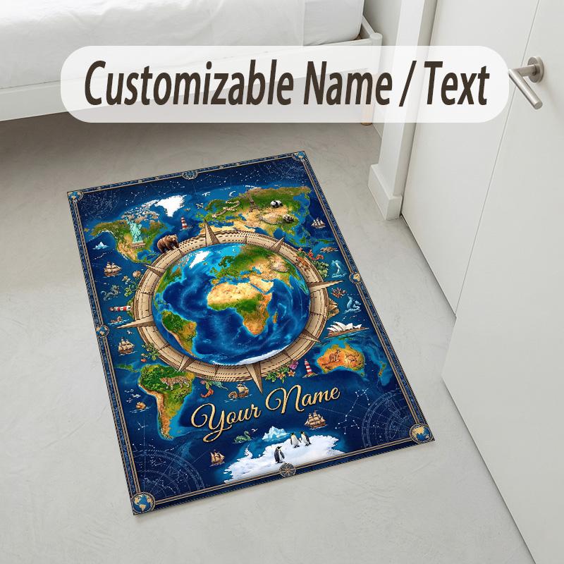 Glass Theme Soft Crystal Velvet Rug Custom Name & Text Print Non Slip Floor Rug for Bedroom Living Room