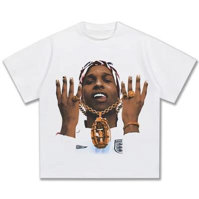 2025 Мужская Женская ASAP Rocky Американский Хип-Хоп Винтажный Принт Мода Свободная Уличная Стирка Тяжелый Хлопок Футболка с Коротким Рукавом