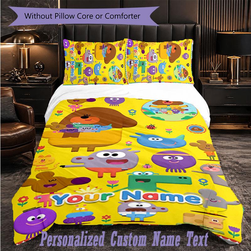 Personalized 3Pcs Bedding SetHey Duggee Custom Text Duvet Cover Pillowcase Set Bedroom Gift