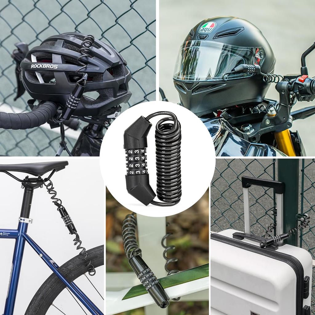 ROCKBROS Bicycle Wire Password Compatible with Road Electric Easy to 150cm Polygonal Shape Lock, 4-Digit Combination, Keyless, Anti-Theft, Lock,