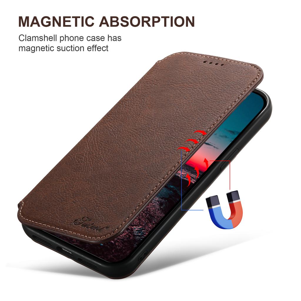 SUTENI Compatible Wireless Charging Leather Phone Case For iPhone 12 13 14 16 Pro Max 15 Plus Flip Cover Wallet Card Holder