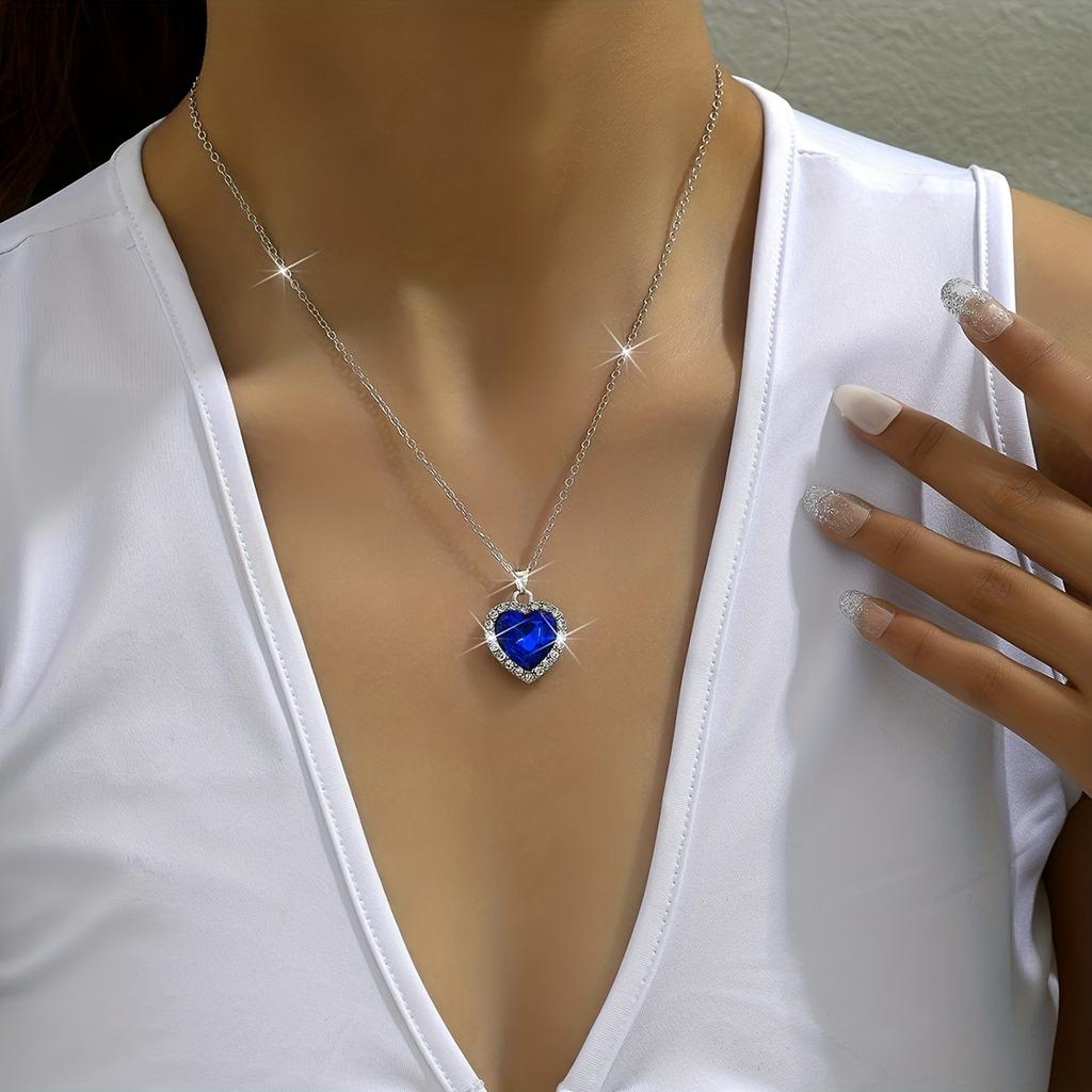 Birthstones Pendant Necklace Heart Shape Synthetic Gemstones With Full Shiny Zirconia Pendant Sparkly Neck Chain For Women