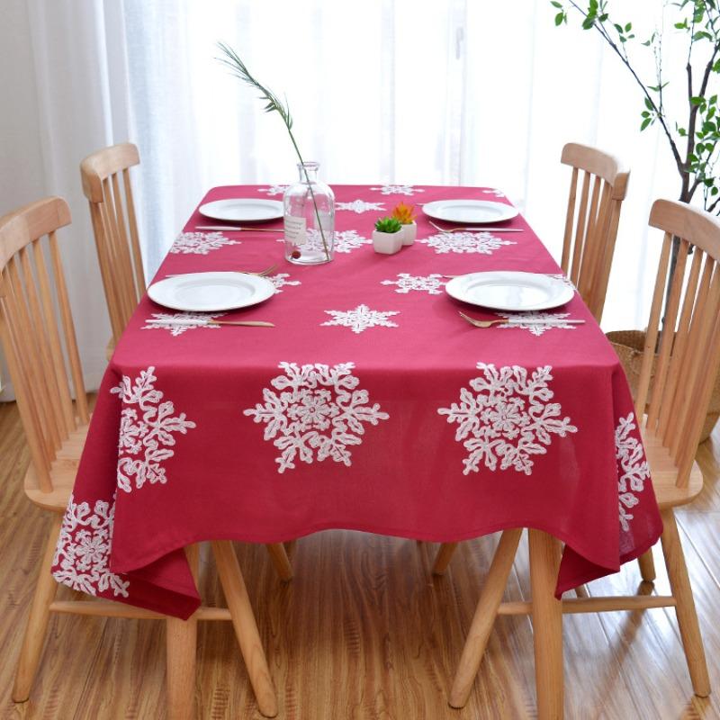 Christmas Tablecloth Rectangle, Table Cloth with Snowflake Decorations, Heavy Weight & Spillproof Table Cover for Dining, Party & Holidays